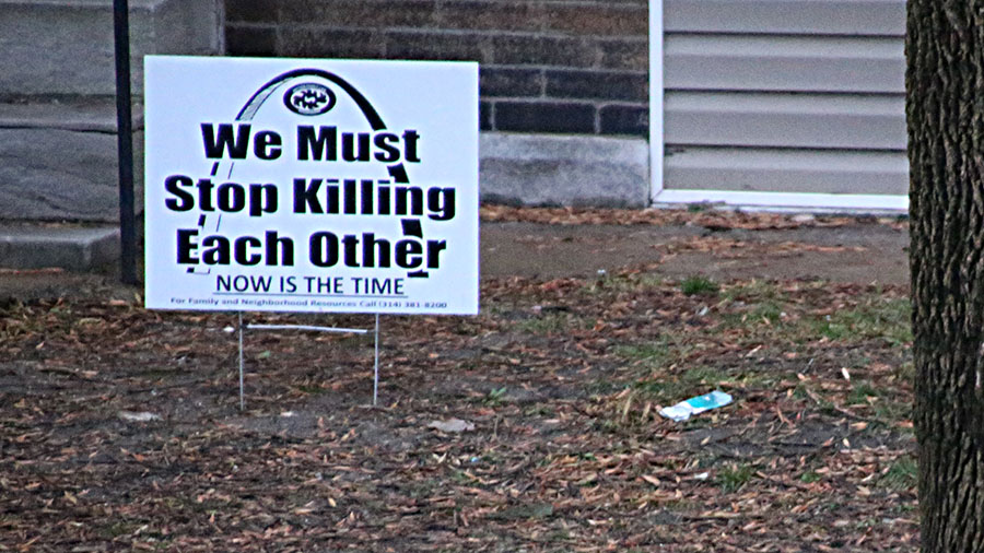 These lawn signs in St. Louis might do more to deter crime than increased police presence. They say: "I will tell on you."  (Visual by CCPaul Sableman)