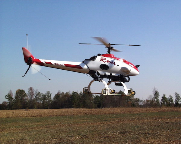 Yamaha's RMAX drone was recently approved for applying pesticides in the U.S. (Visual by Gtuav/Wikimedia Commons)