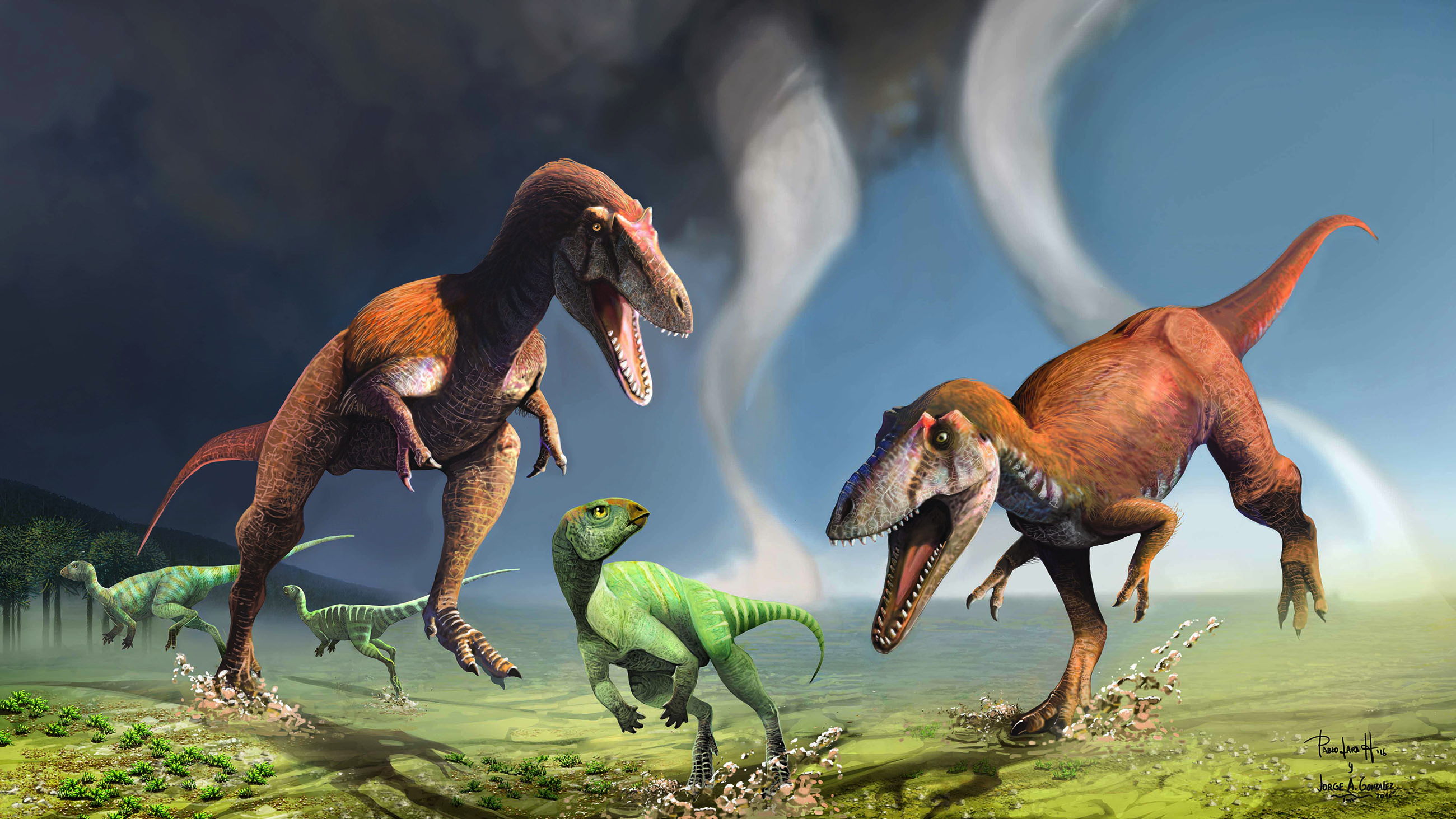 The newly discovered dinosaur had arms similar to those of the Tyrannosaurus Rex.