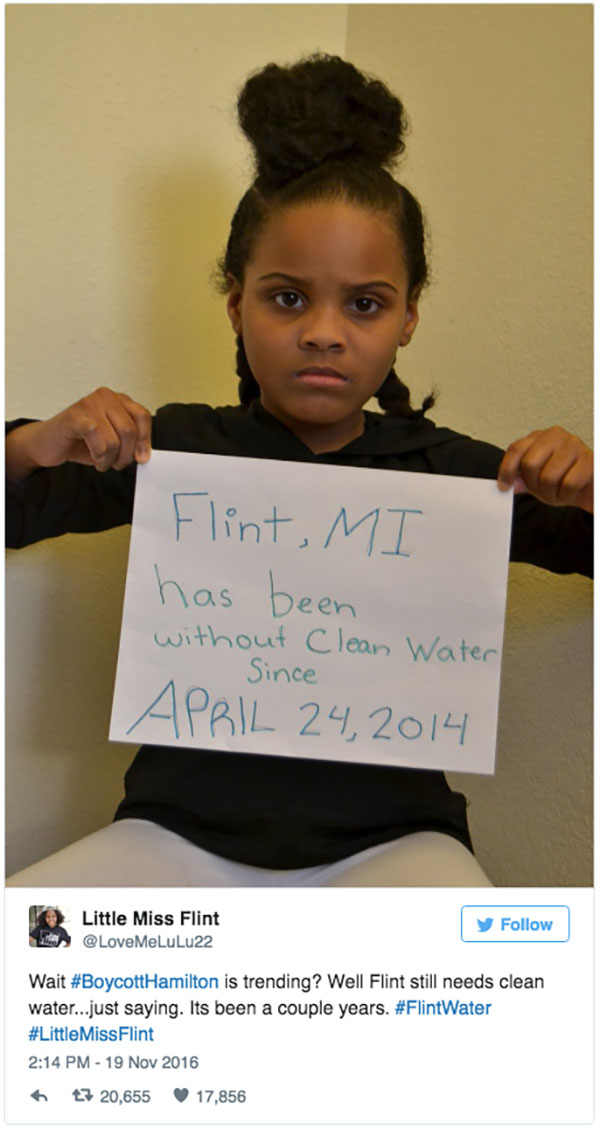 A recent tweet by Flint native Mari Copeny, aka "Little Miss Flint," decrying the media's disengagement with the city's plight, has been shared over 20,000 times.