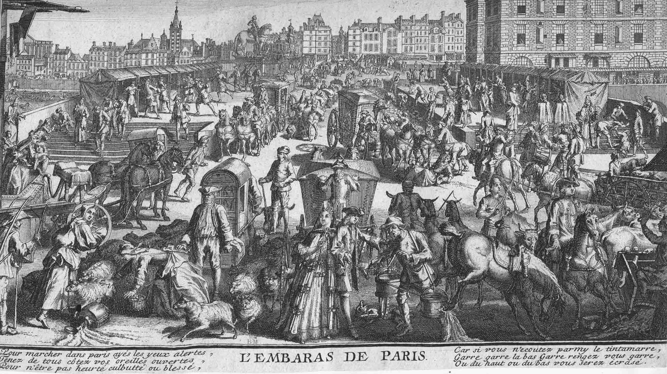 "The Embarrassment of Paris," from an etching by Nicolas Guérard, about 1700. Parisians had to be coerced to keep their streets clean. Visual: Trustees of the British Museum.