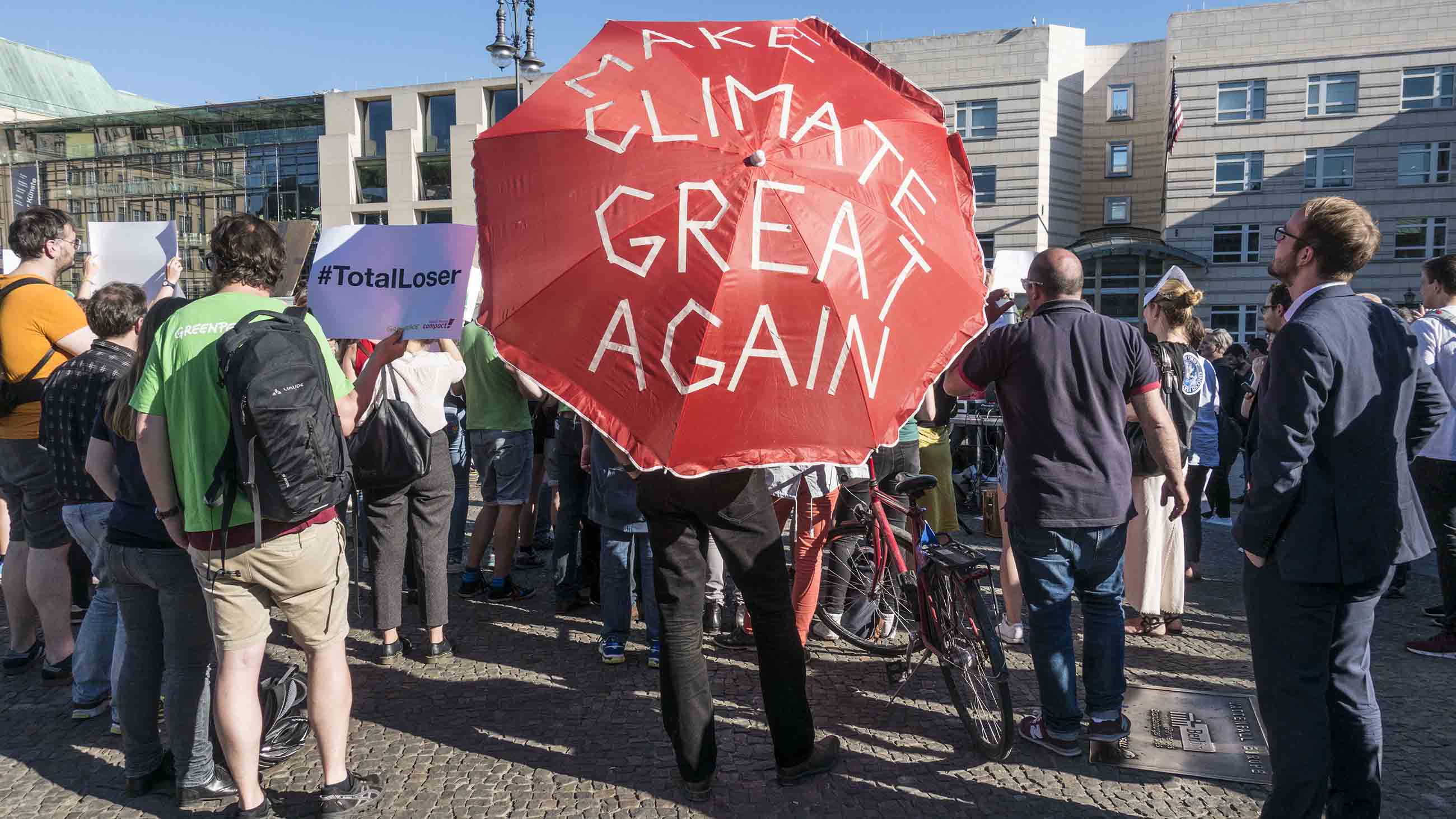 Demonstrators protested against President Trump's decision to pull out of the Paris agreement in June.