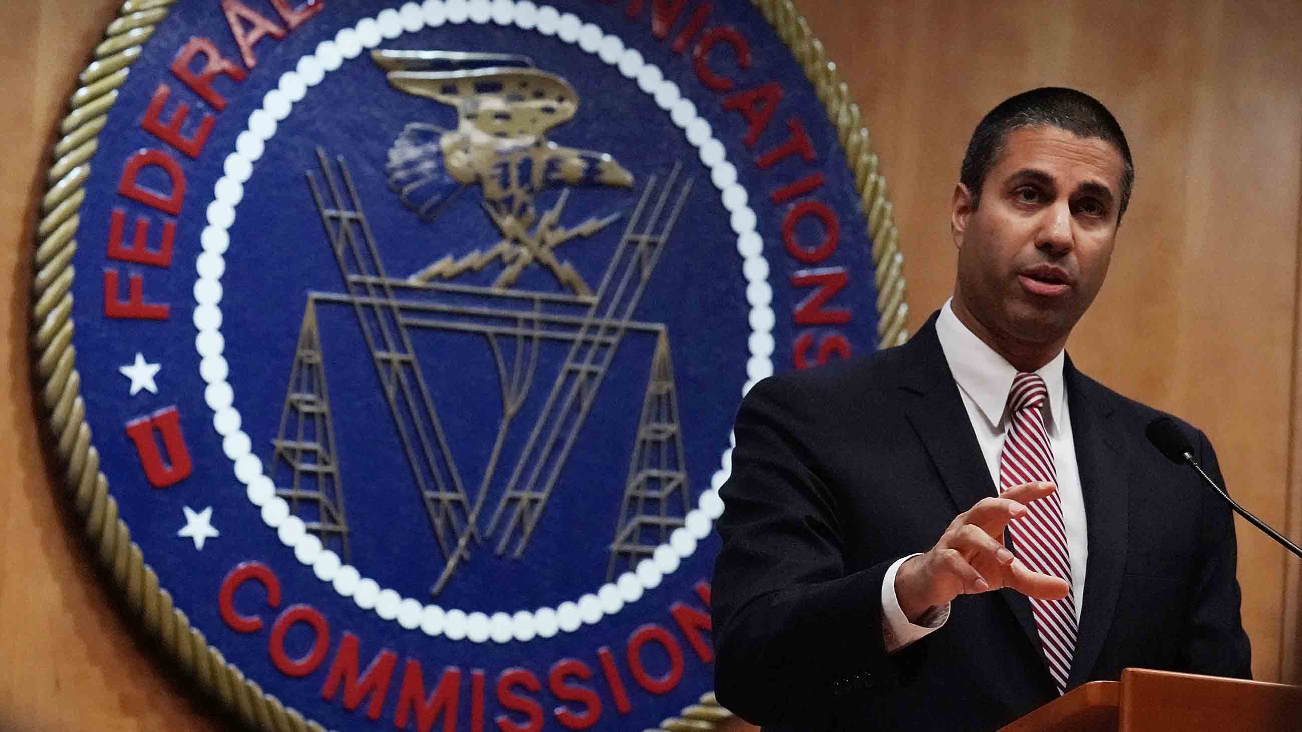 Federal Communications Commission Chairman Ajit Pai speaks to members of the media after a commission meeting December 14, 2017 in Washington, DC. FCC has voted to repeal its net neutrality rules at the meeting.