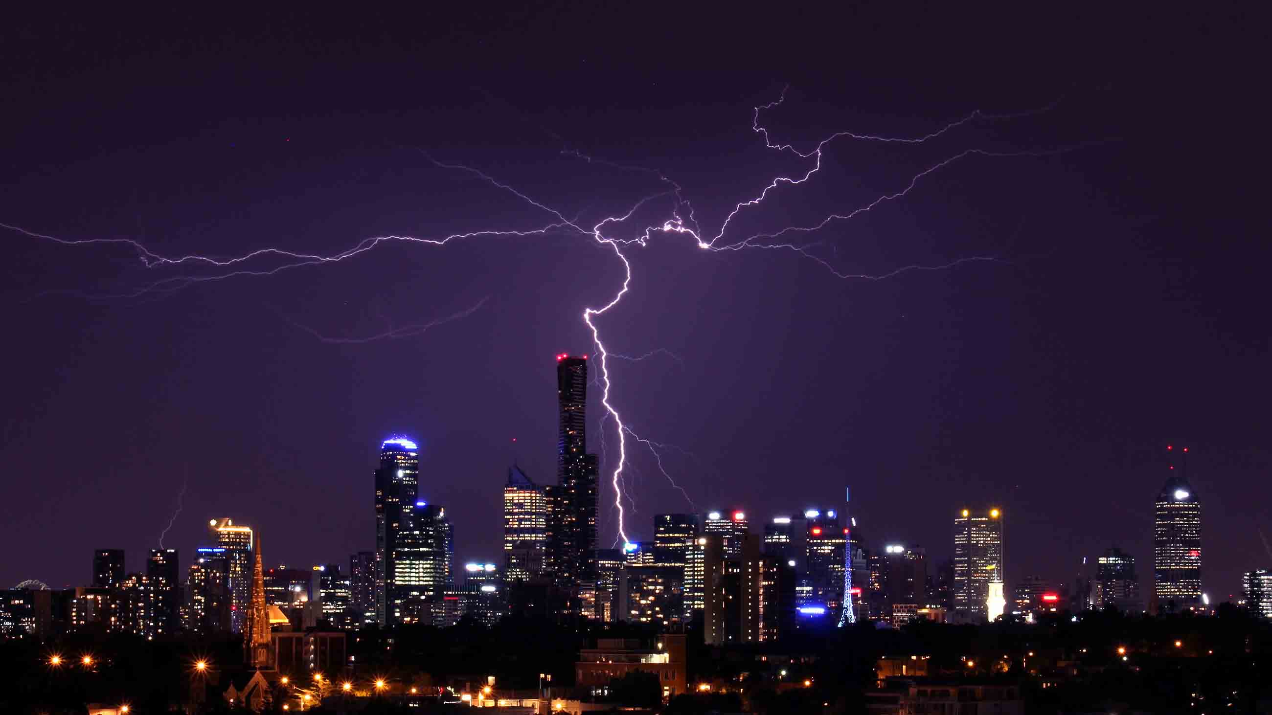 Powerful Lightning striking over Melbourne City