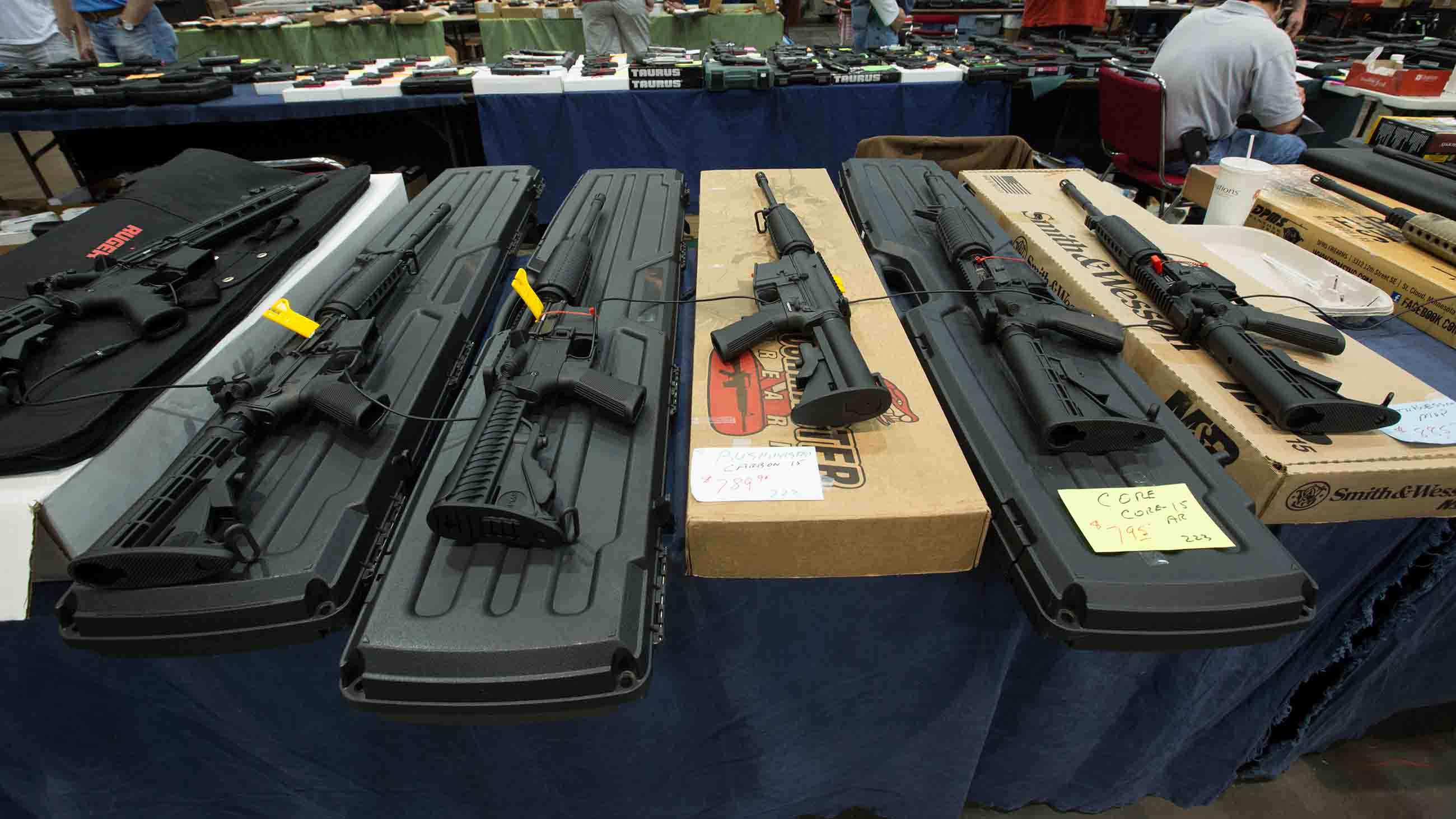 December 16th, Guns included a AR 15s , one of the types of guns found on Adam Lanza after his killing spree, and AK 47s at a gun show at the Pontchartrain Center in Kenner Louisiana held by Great Southern Gun and Knife Shows L.L. C. Gun sales have increased since the school shooting massacre in Sandy Hook Connecticut, especially AR 15s as gun owners fear new legislature will soon regulate sales of such guns. (Photo by Julie Dermansky/Corbis via Getty Images)