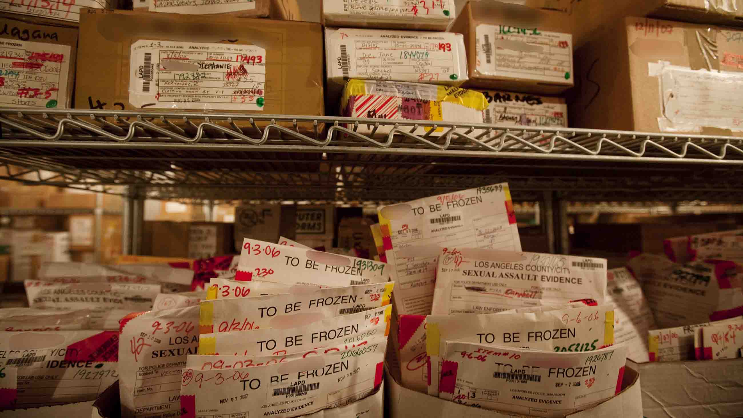 Thousands of envelopes of containing DNA, blood, and other evidence collected from Los Angeles rape victims, sit in LAPD deep freeze lockers untested.