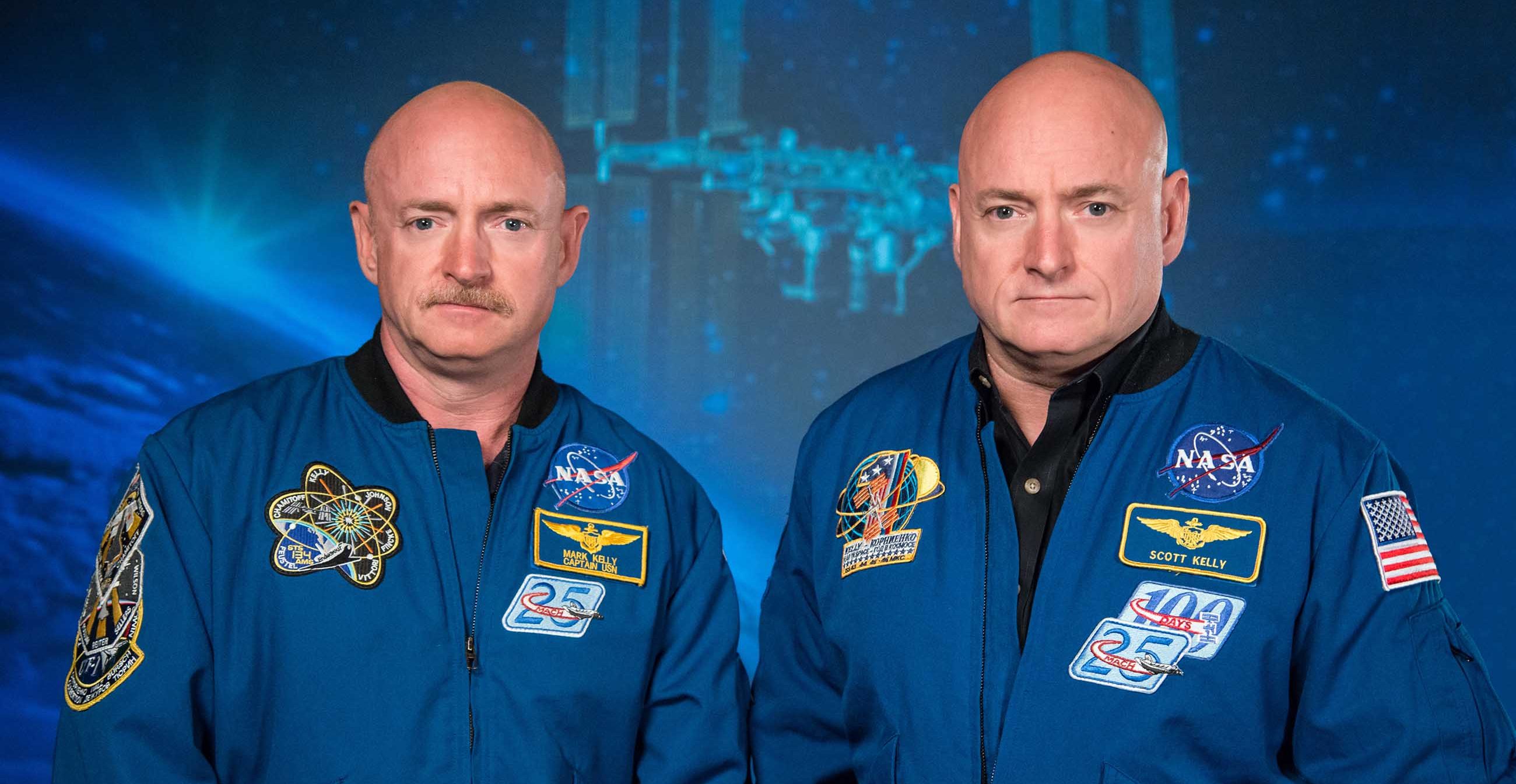 From March 2015 to March 2016, astronaut Scott Kelly (right) spent a year on board the International Space Station, while his brother, astronaut Mark Kelly (left), remained on Earth.