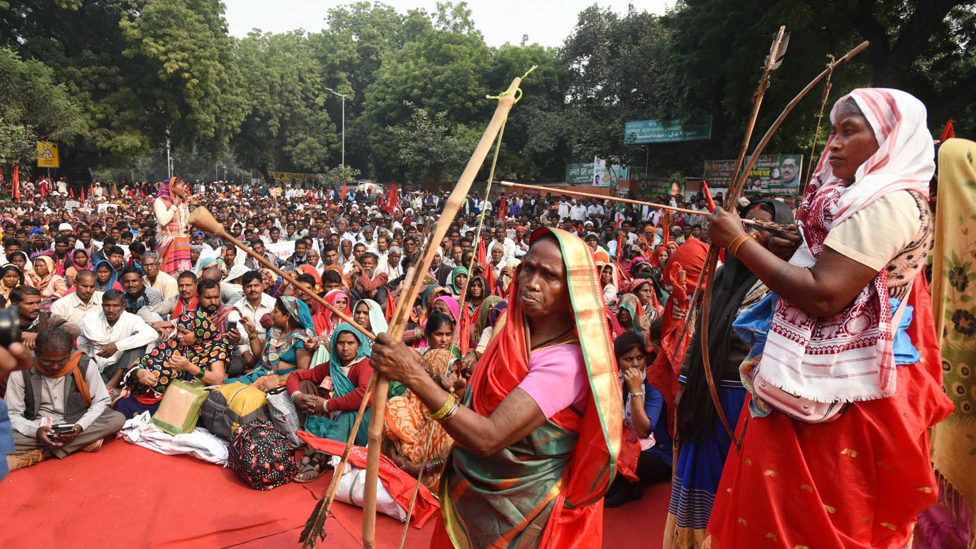 Adivasi, the indigenous peoples of India, protest to demand land and forest rights on November 21, 2019 in New Delhi.