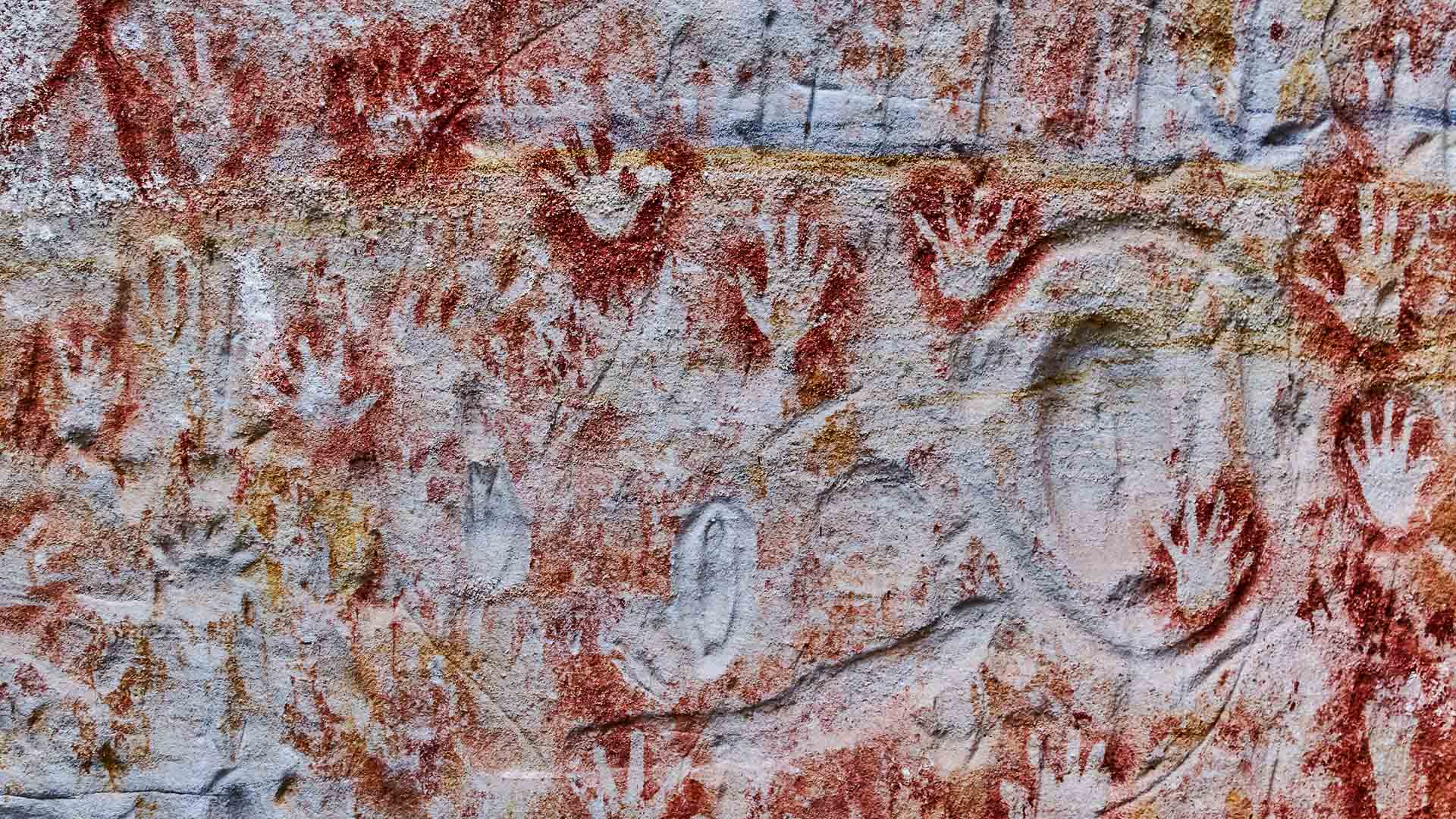Aboriginal stencil art in Carnarvon Gorge National Park, Queensland, Australia.
