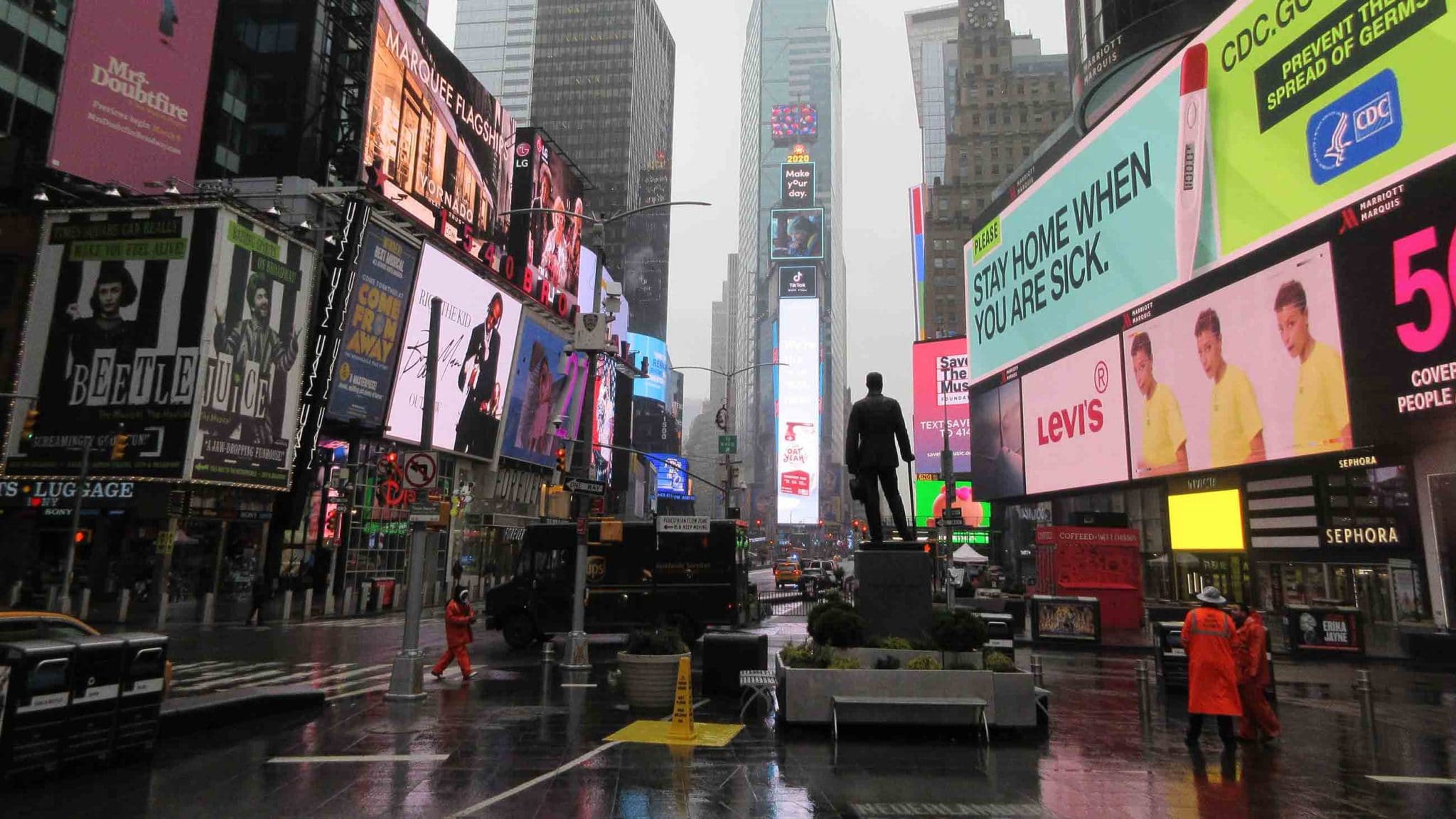 A normally bustling Times Square appeared mostly empty this week.
