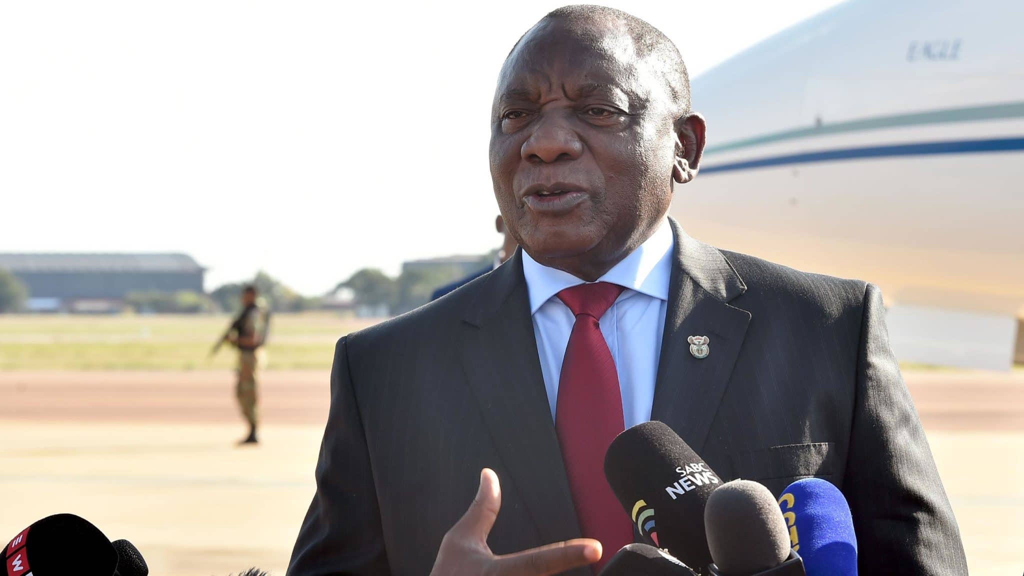 South Africa's President Cyril Ramaphosa briefs the  media about the country's first case of Covid-19 last month.