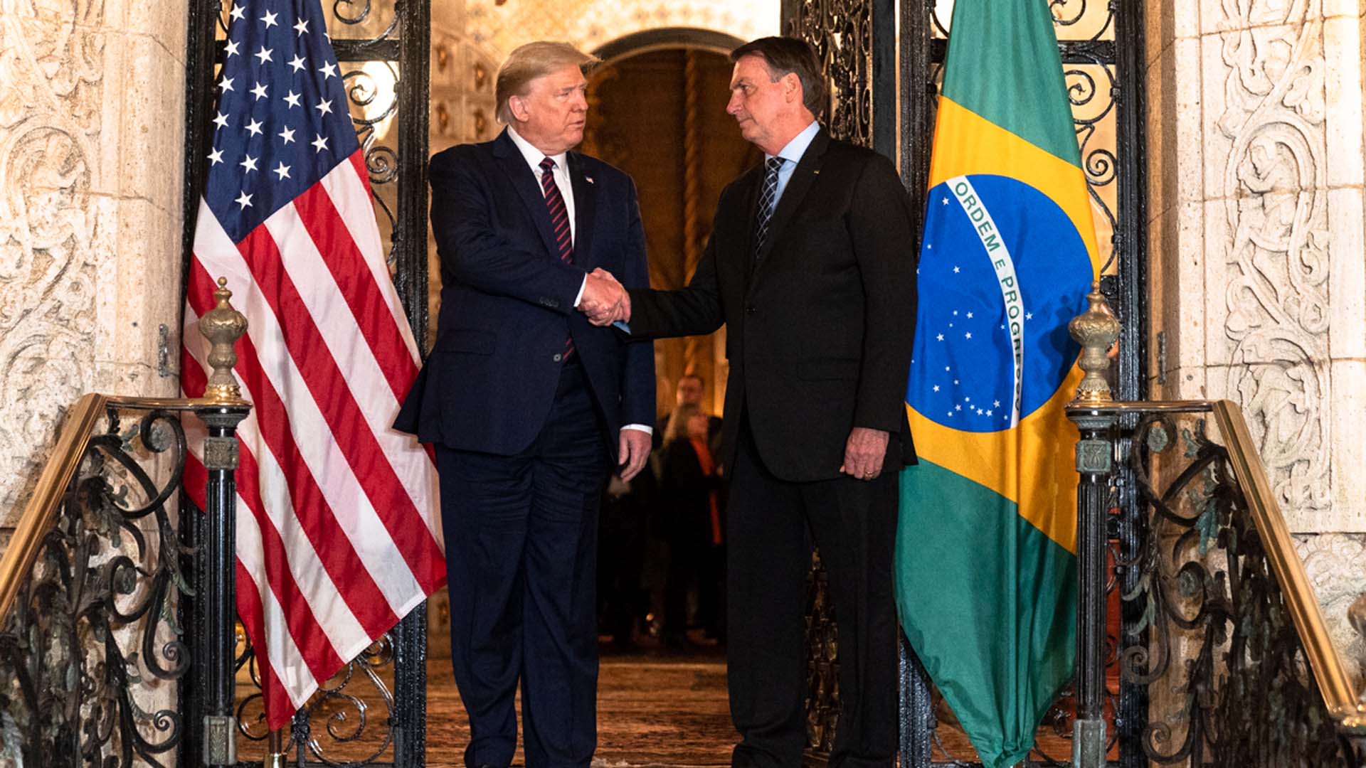 President Donald J. Trump greets Brazil’s President Jair Bolsonaro early last month.