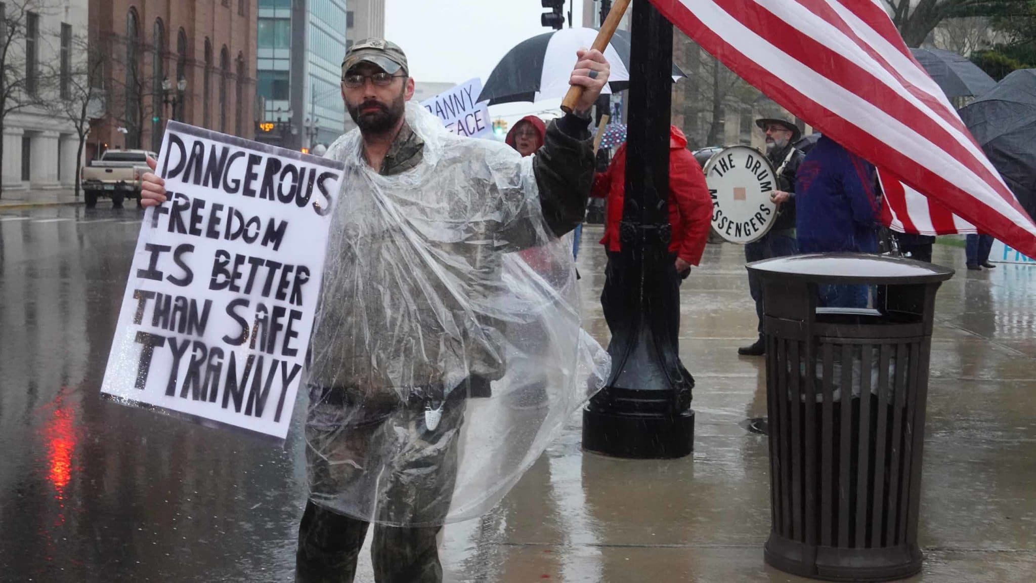 Demonstrators held a rally in front of the Michigan state capital building on Thursday to protest the governor's stay-at-home coronavirus order.