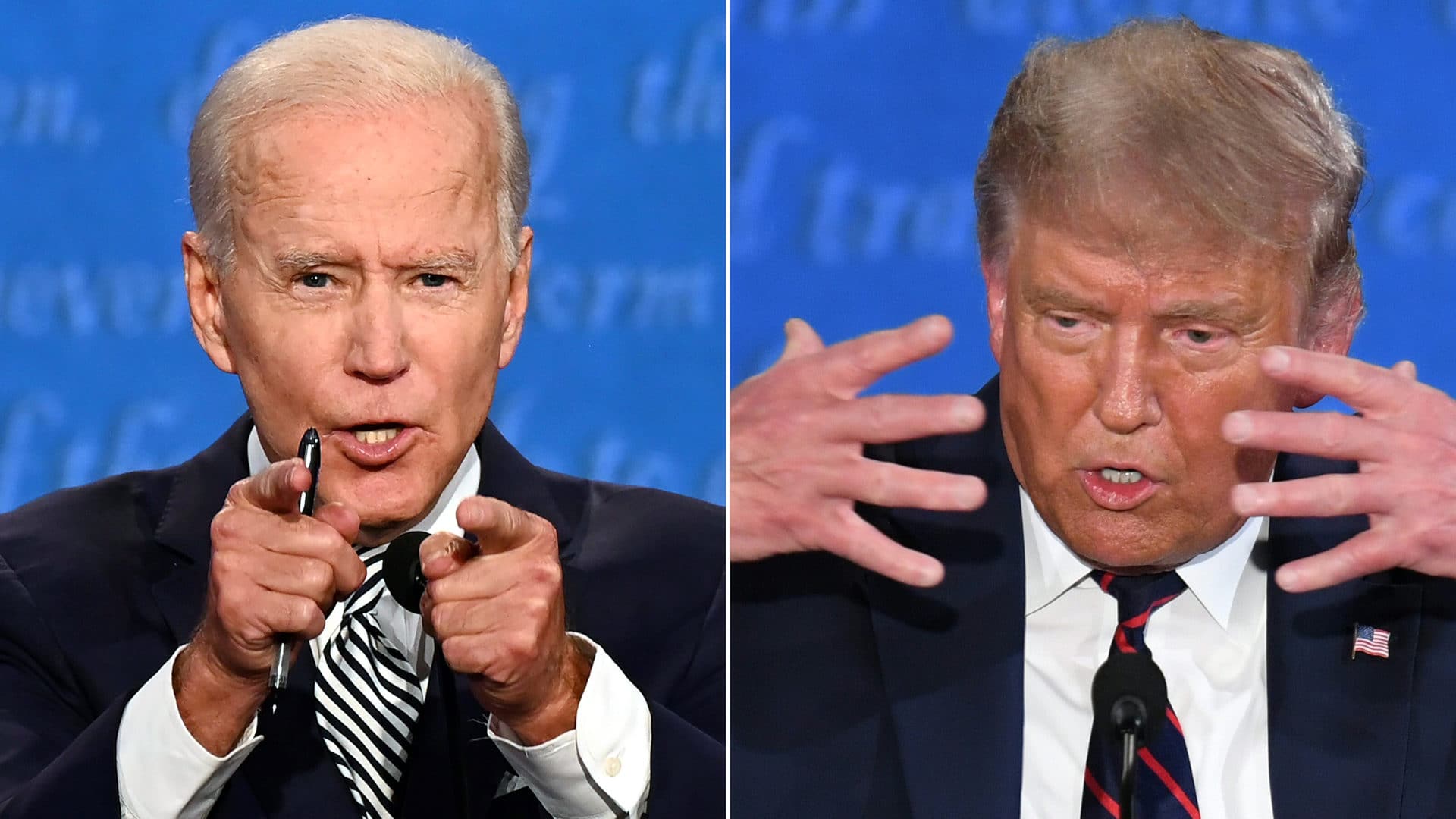 Democratic Presidential candidate and former U.S. Vice President Joe Biden (Left) and U.S. President Donald Trump (Right) speaking during the first presidential debate on September 29, 2020.