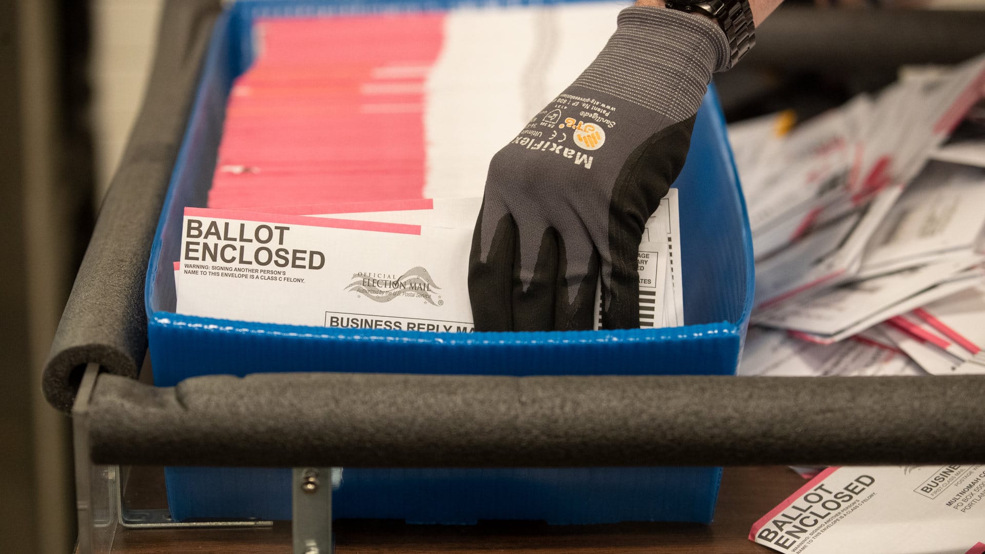 Mail-in ballots being processed in Oregon.