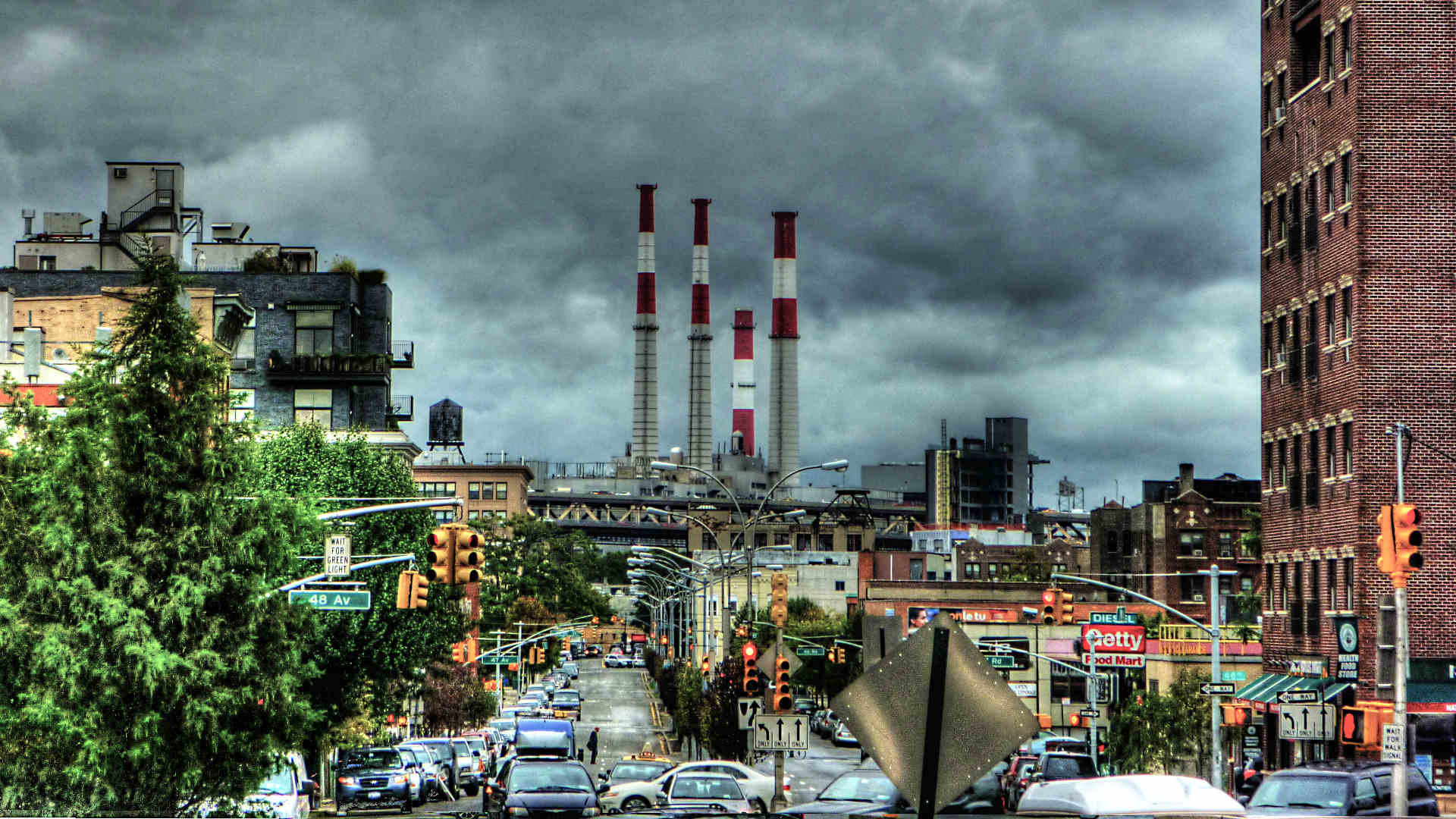 The smokestacks of the Ravenswood power plant in Long Island City, Queens, New York.
