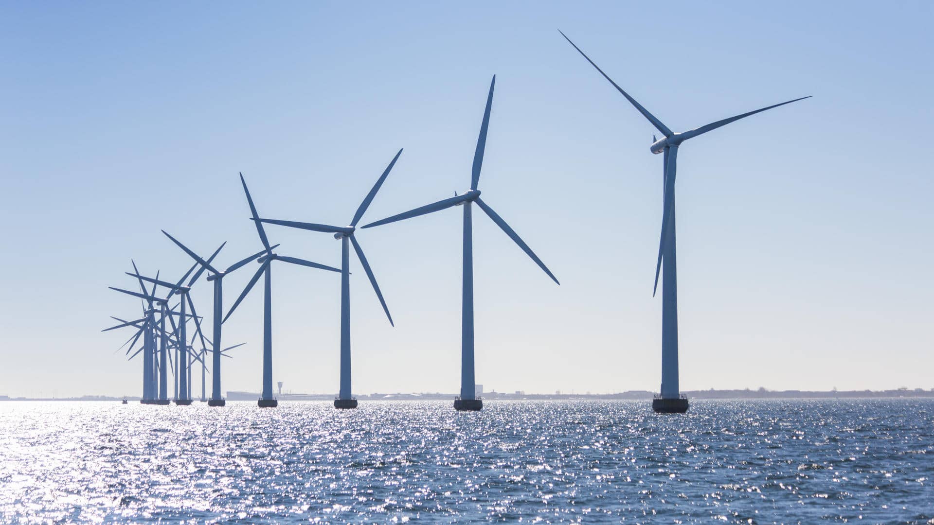 The Middelgrunden offshore wind farm near Copenhagen, Denmark.