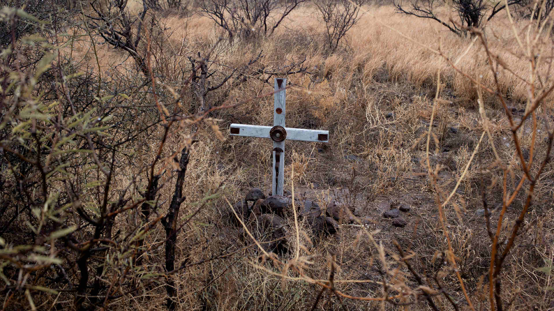 Crosses left by border activists mark the locations where the remains of migrants who died trying to cross into the United States through the harsh conditions of the Sonoran Desert were discovered in January 2021.