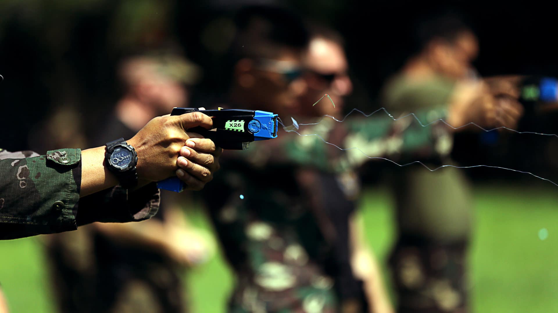 Armed Forces practice using Tasers during a qualification training.