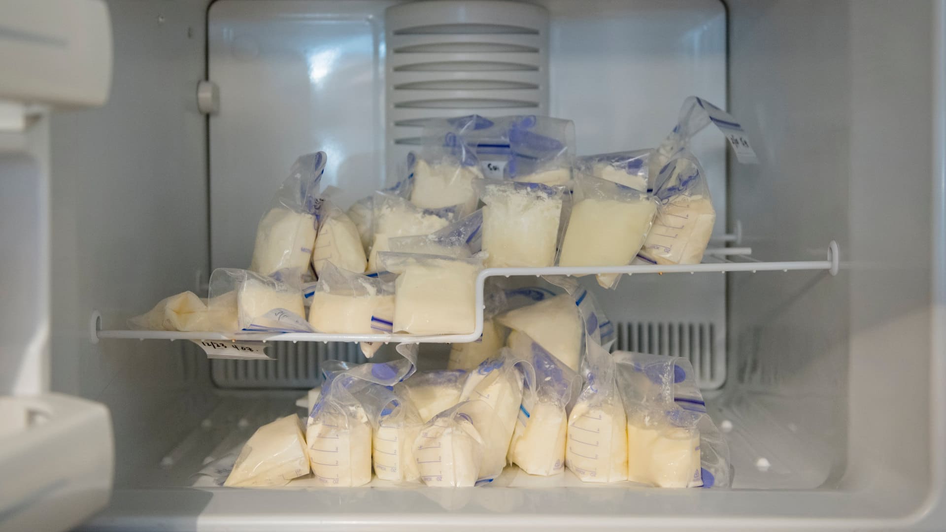 Bags of frozen breast milk.