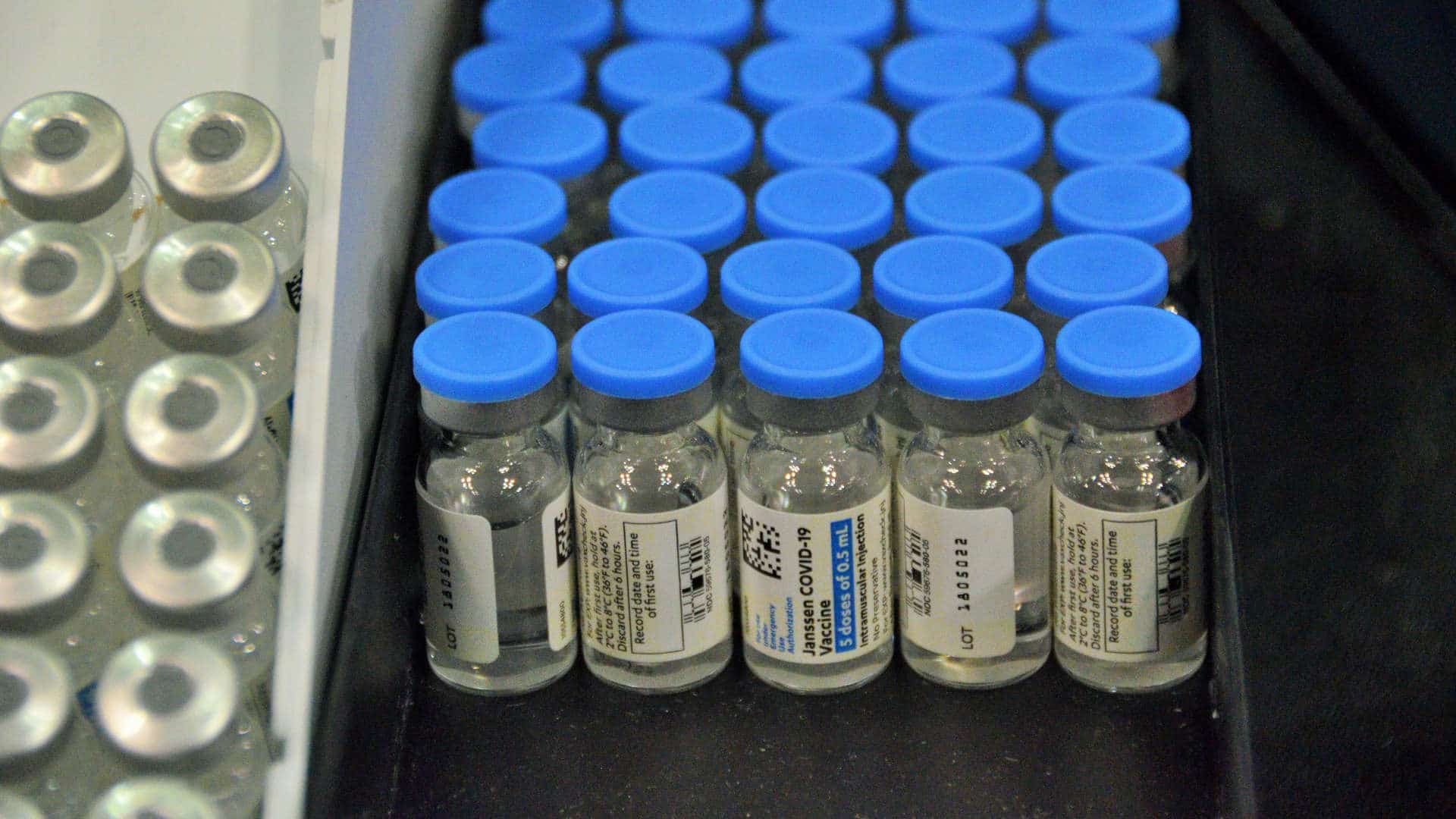 Vials of the Johnson & Johnson Covid-19 vaccine, administered at the Jacob Javits Center in New York City in March 2021.