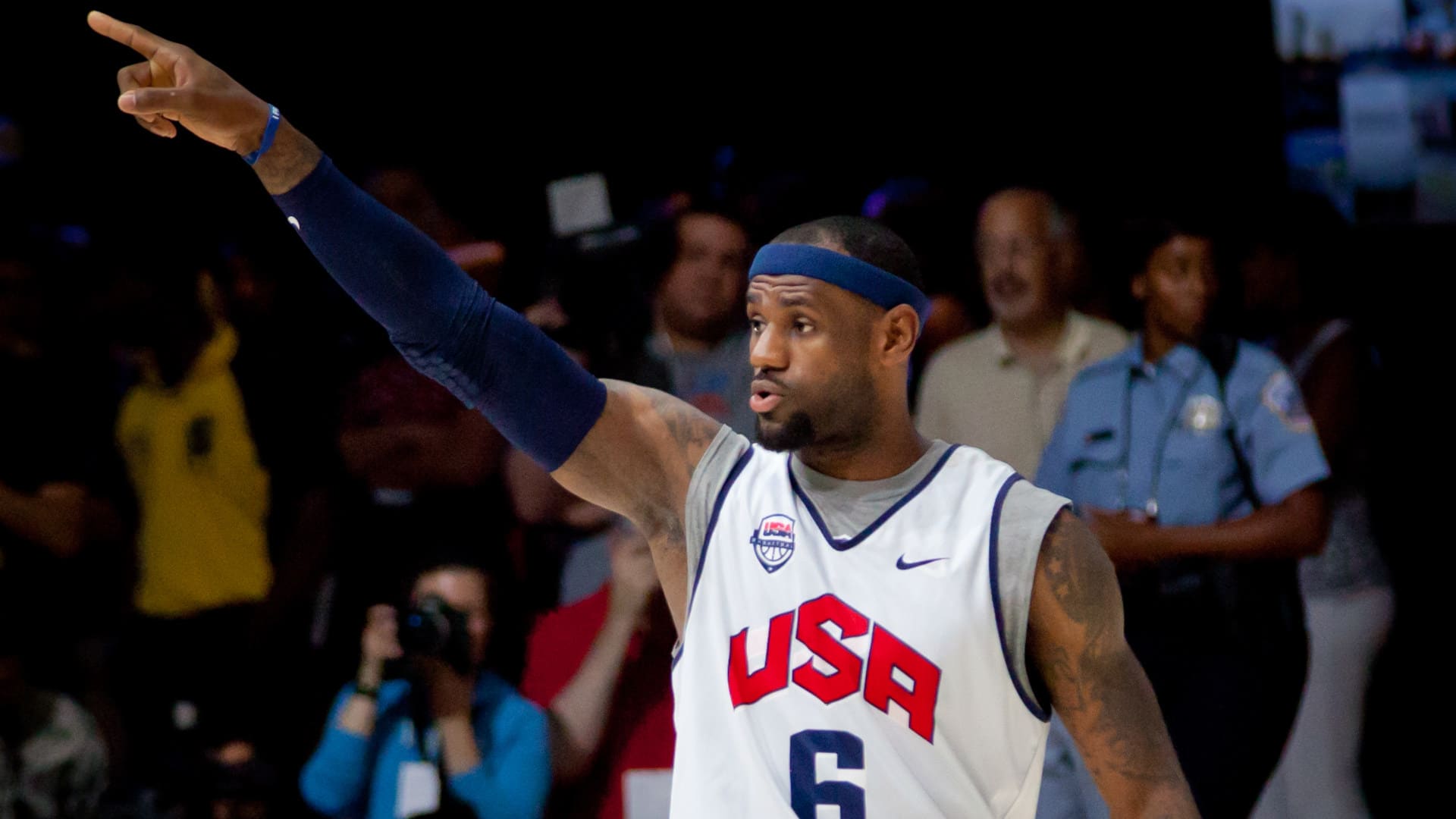 LeBron James playing on the U.S. men's Olympic basketball team in 2012.