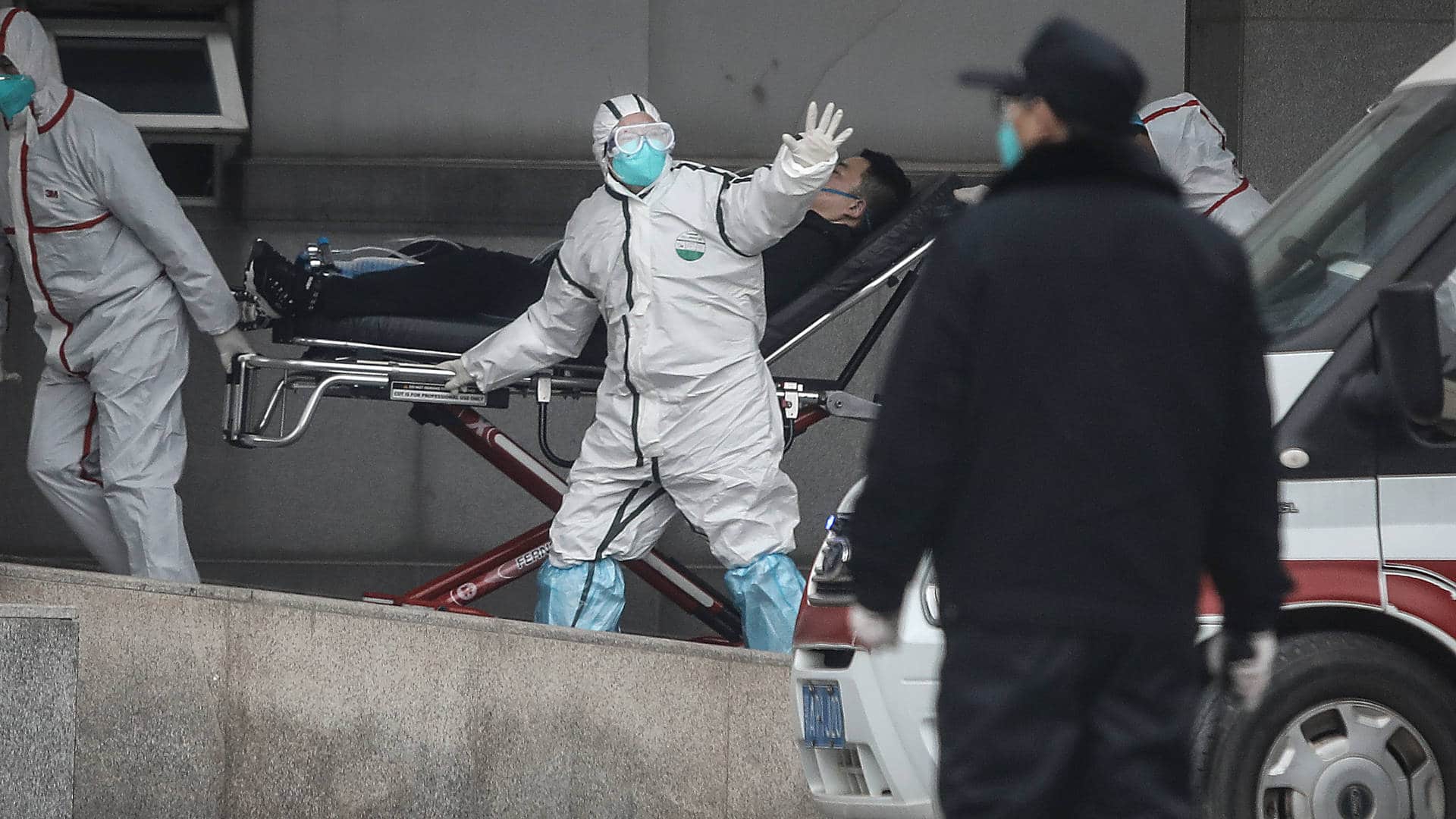 Medical staff transfer patients to Jin Yintan hospital on January 17, 2020 in Wuhan, Hubei, China. At that time, local authorities had confirmed that a second person in the city had died of a pneumonia-like virus.