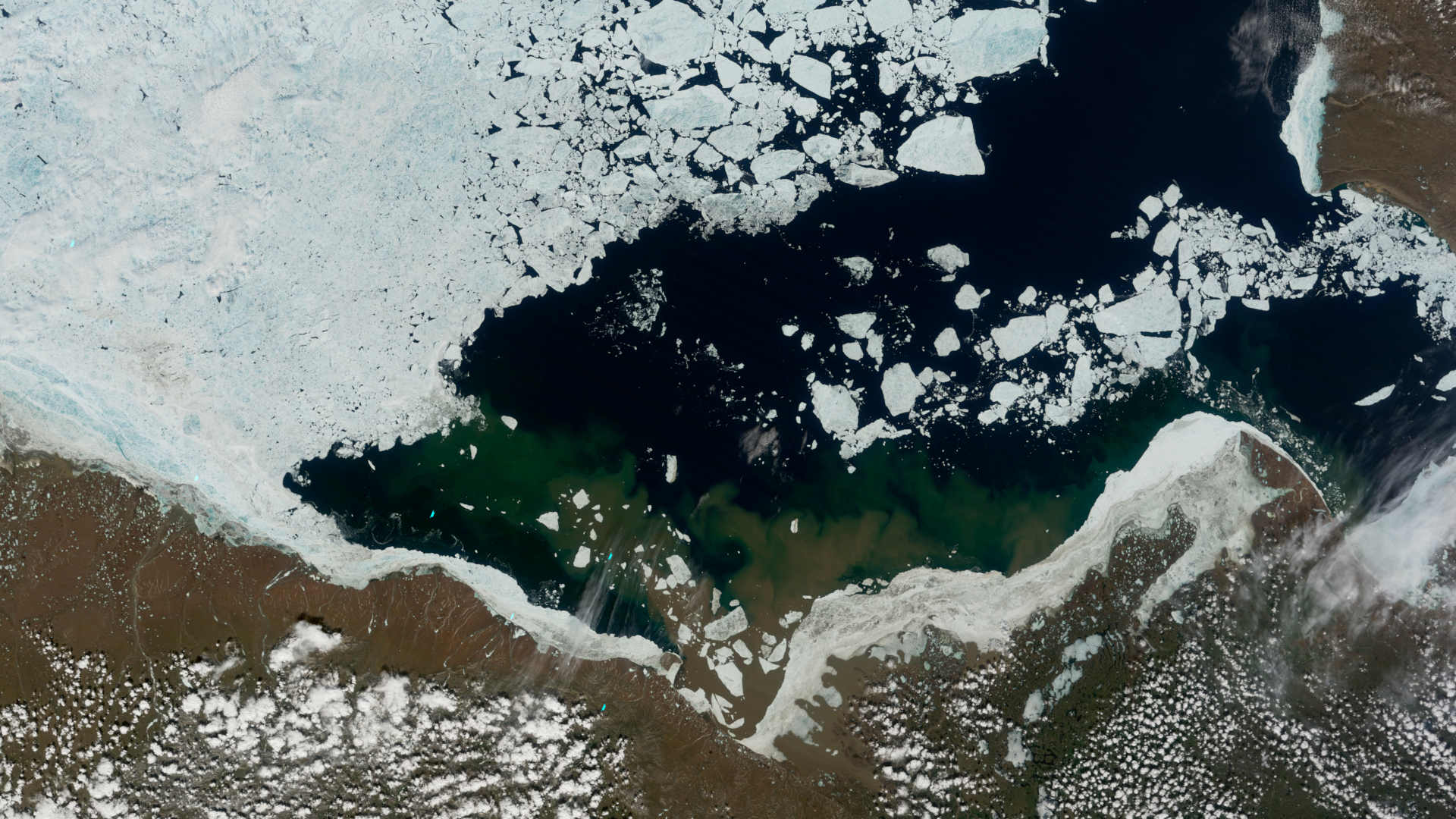 Rapidly retreating sea ice in the Beaufort Sea is shown in 2012. Recently, researchers discovered massive swaths of thawing submarine permafrost in this region of Arctic waters.