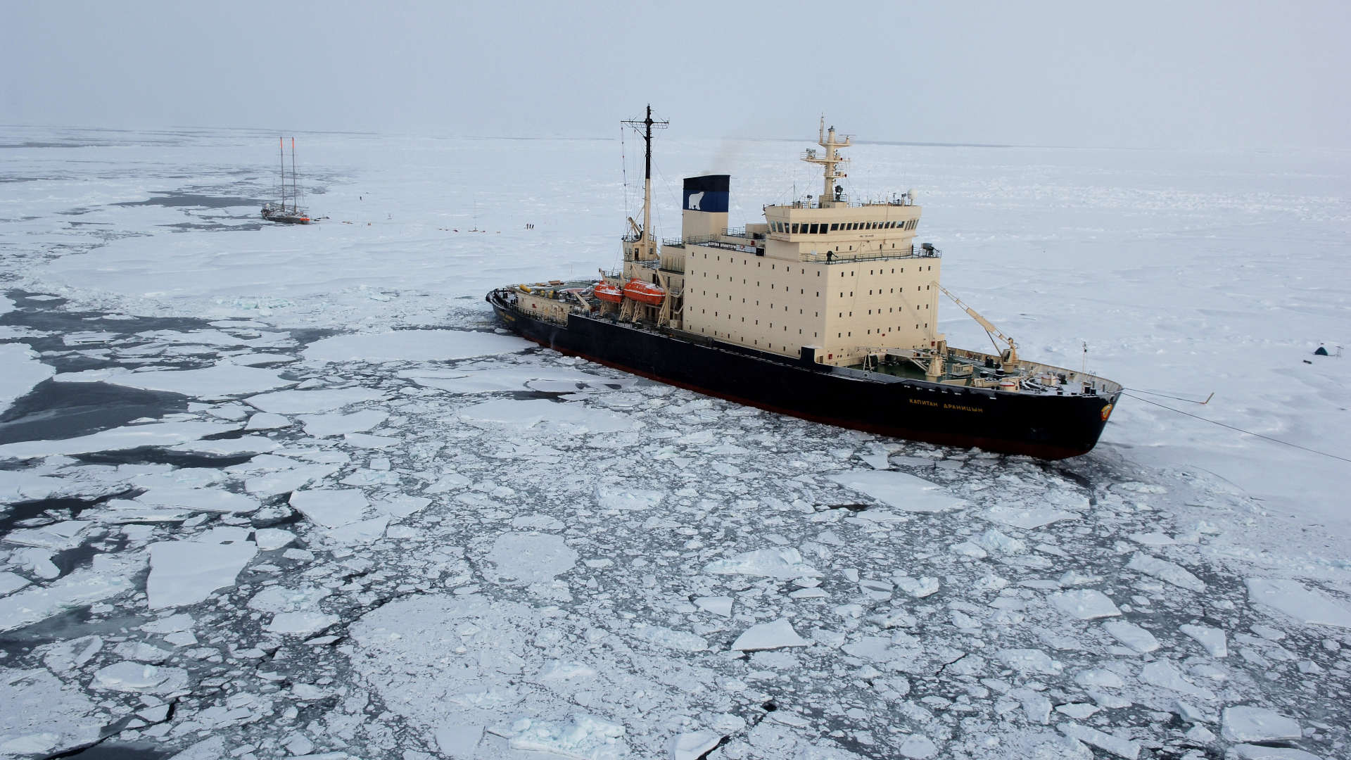 The Russian icebreaker Kapitan Dranitsyn moored in north of western Russia to study Arctic climatology in 2006.