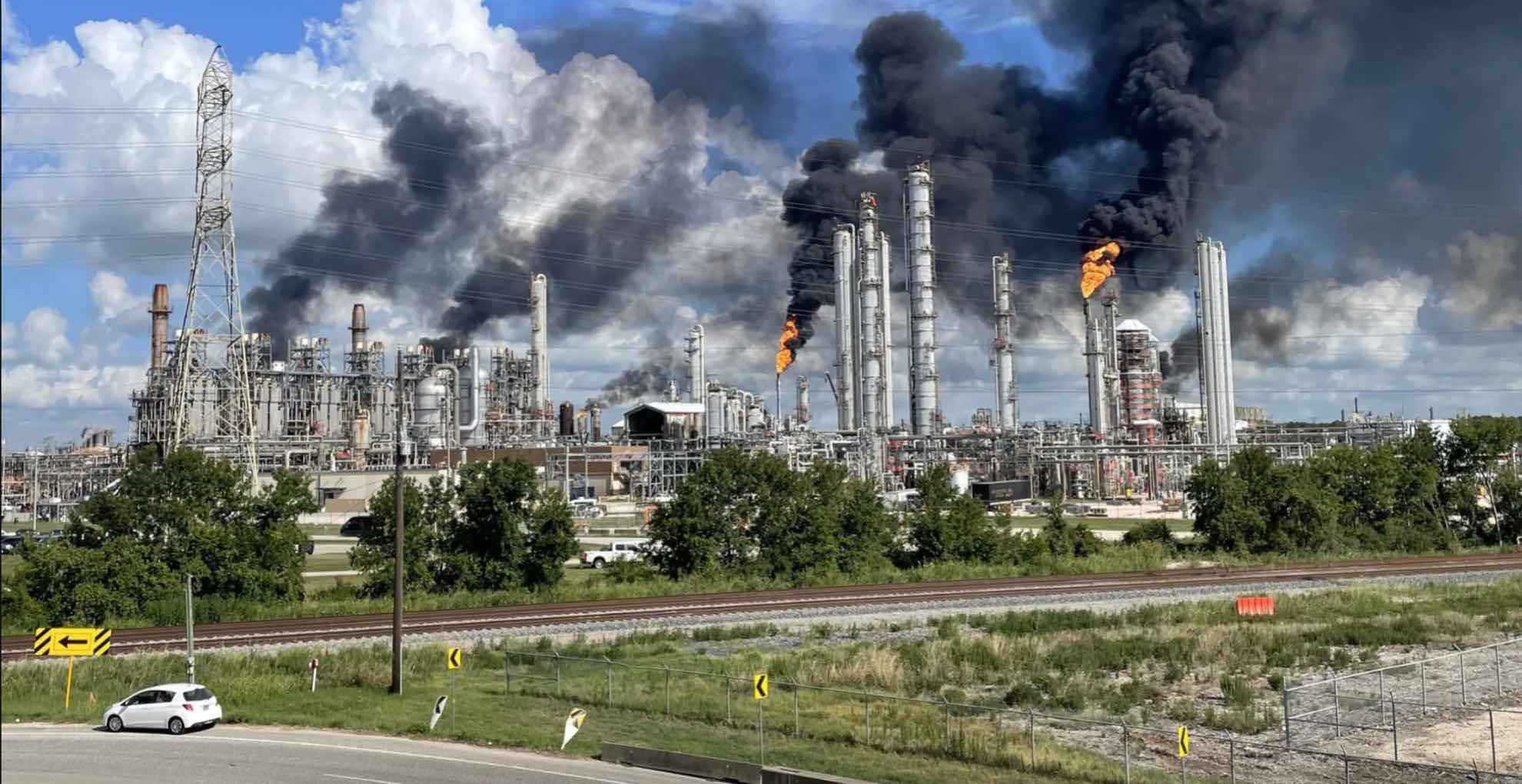 The Chevron Phillips chemical plant in Baytown, Texas, had a blazing chemical leak on July 26, 2022.