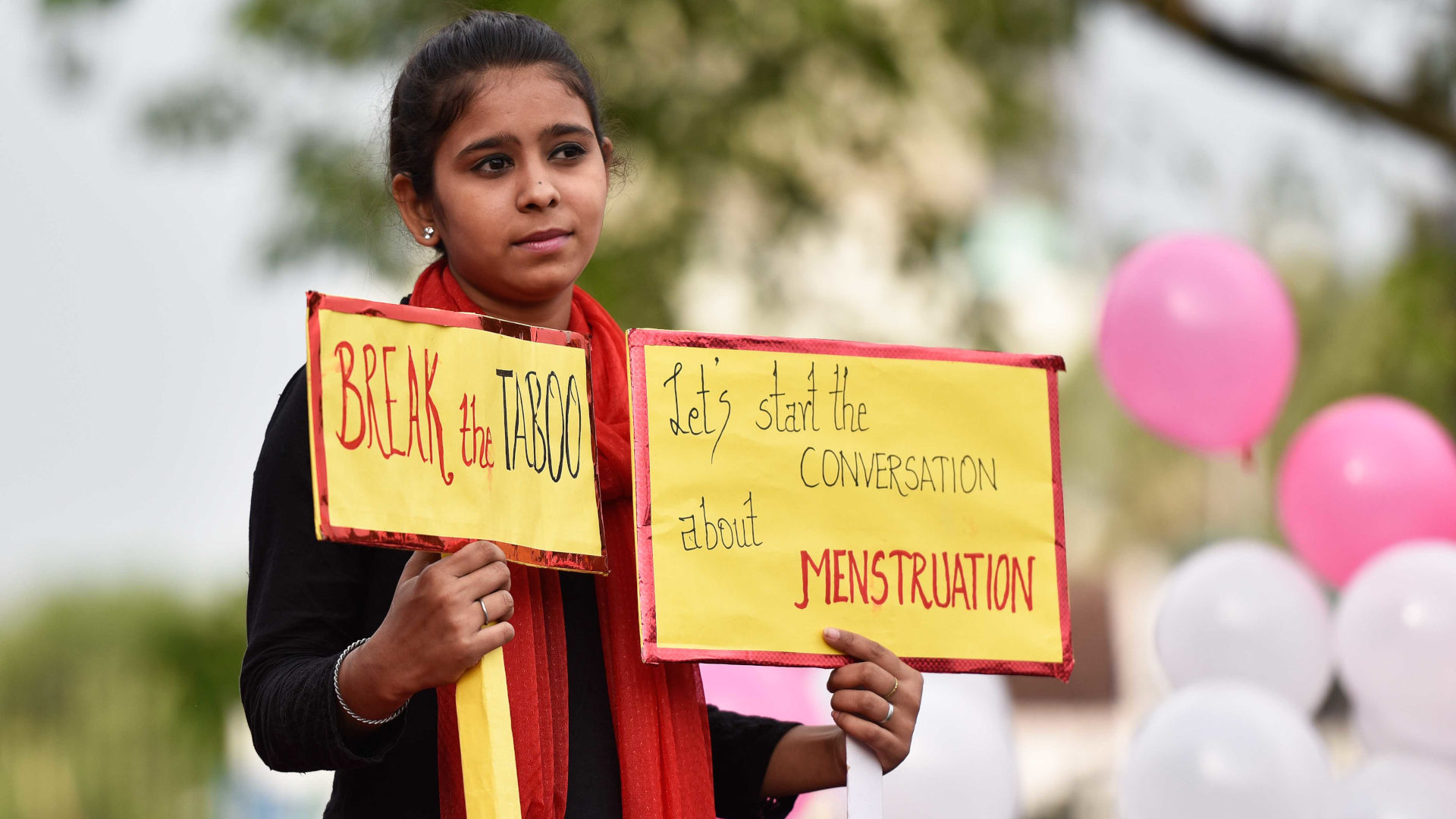 A student participates in a rally on World Menstrual Day in New Delhi, India on May 28, 2017.