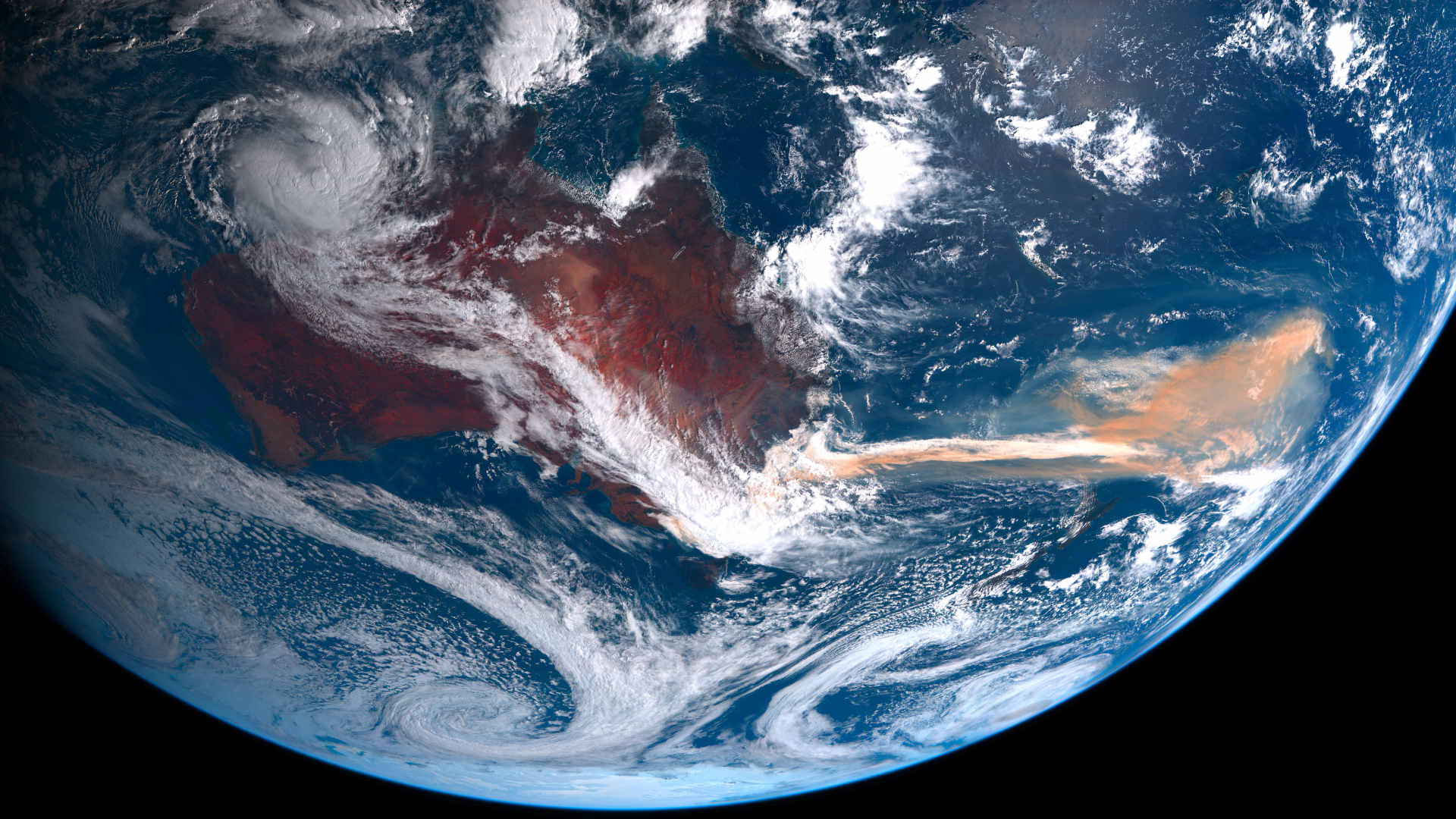 On January 6, 2020, the Japanese satellite Himawari-8 captured an image of the plume of smoke and ash streaming away from the fires on the southeastern coast of Australia.