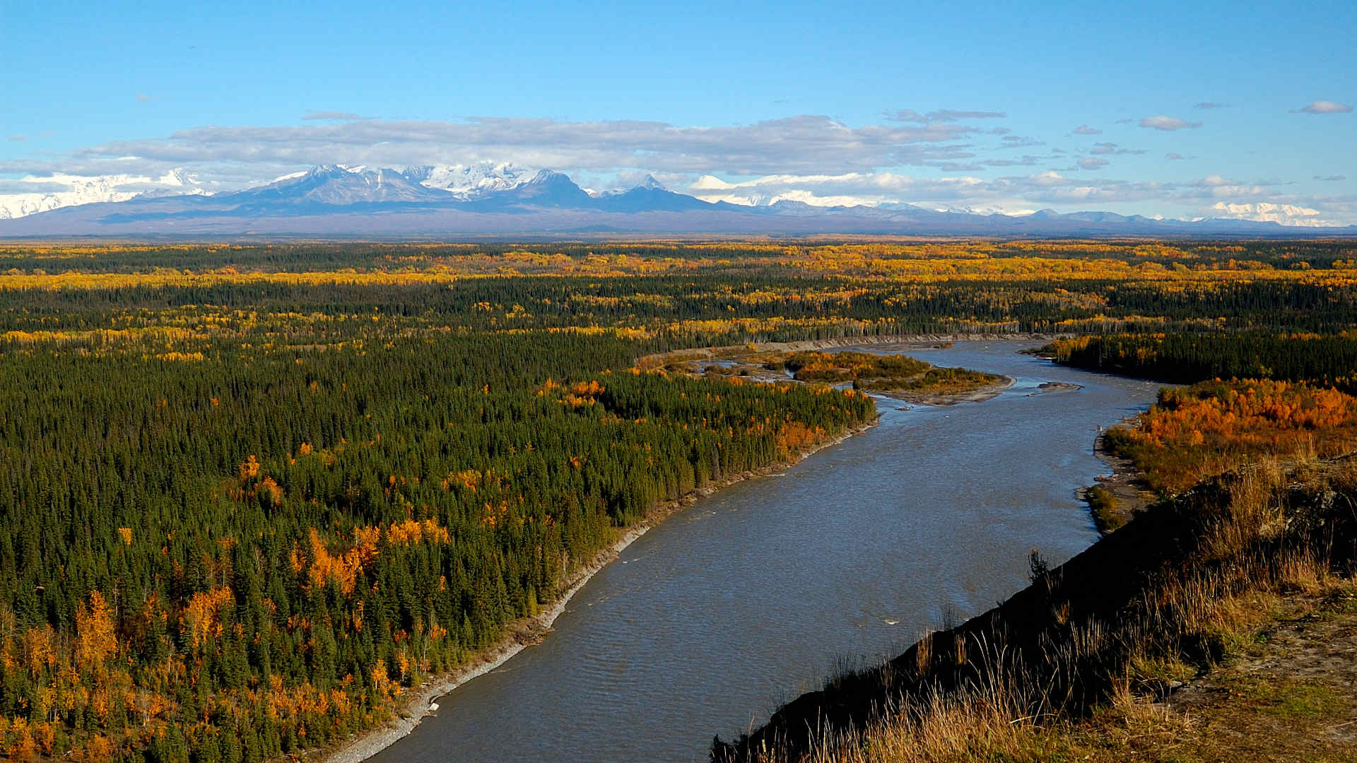 A view of the Copper River in the Wrangell-St. Elias National Park and Preserve. For generations, Native Alaskans have lived off the land in the Copper River Valley.