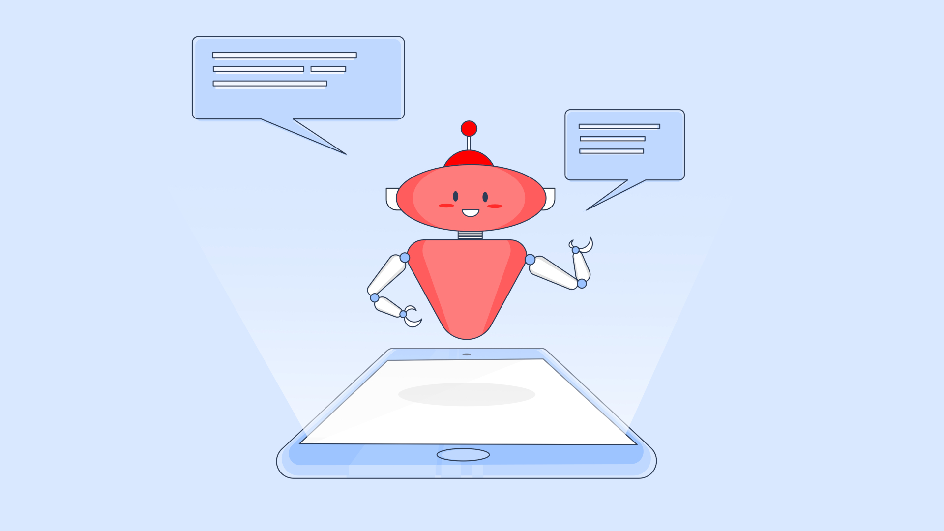 A red AI chatbot pops up on a smartphone for talking with people.