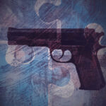 Abstract image of hand gun and jigsaw puzzle