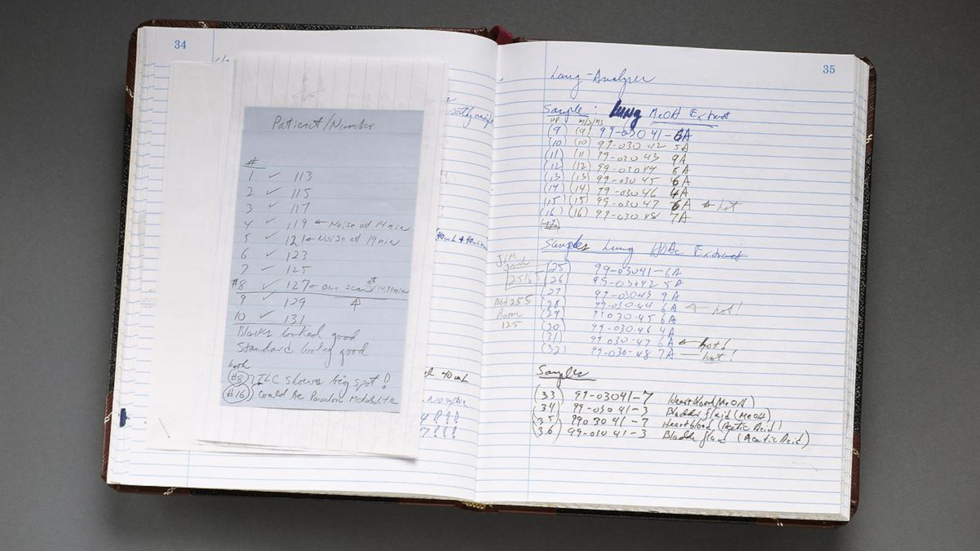 While investigating the Efren Saldivar case, forensic chemist Brian Andresen kept his records and notes in this lab book.