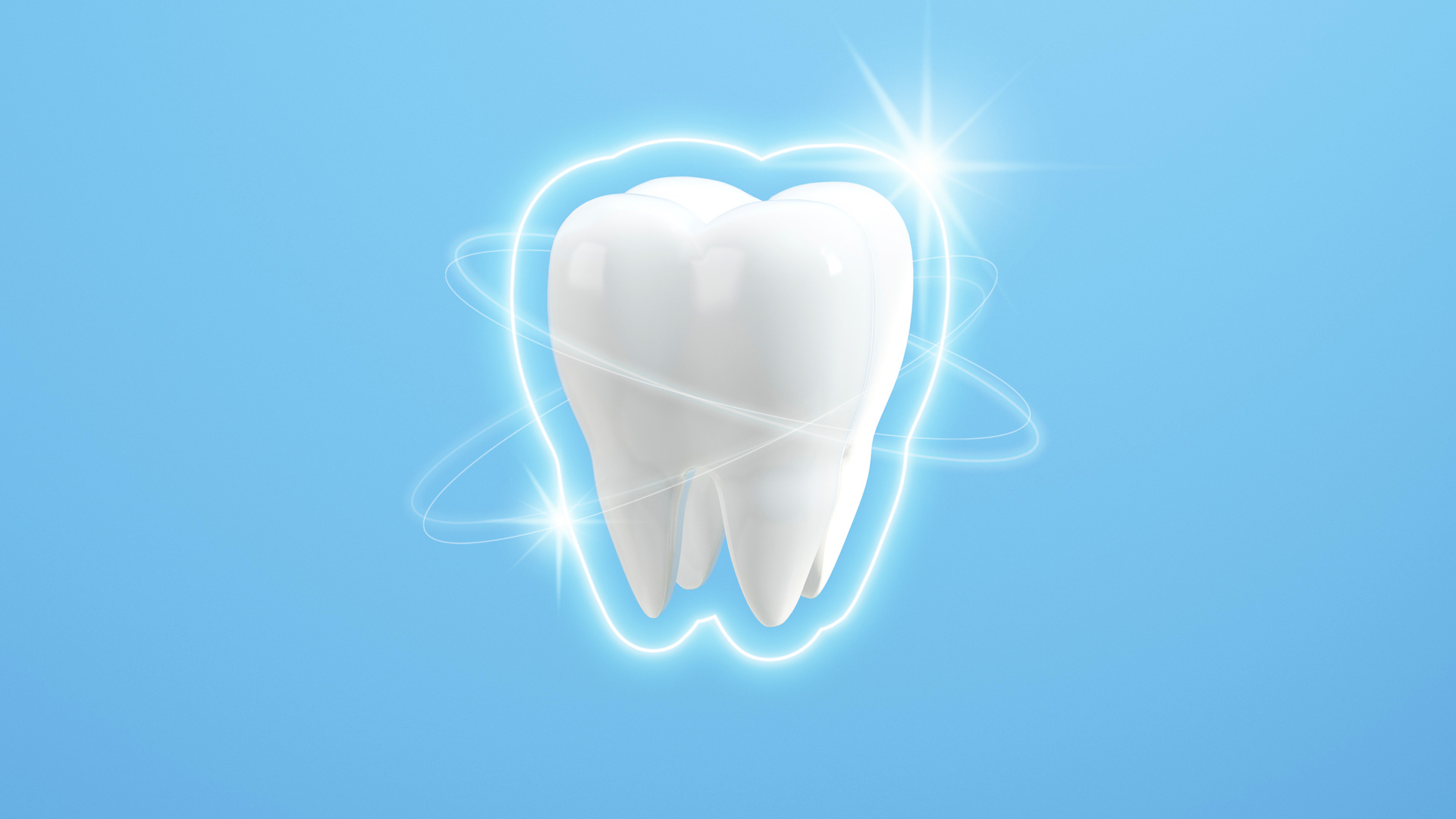 Dental care. protected teeth glowing brightly on a blue background. 3d rendering