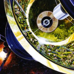 Cutaway view of a fictional space colony concept