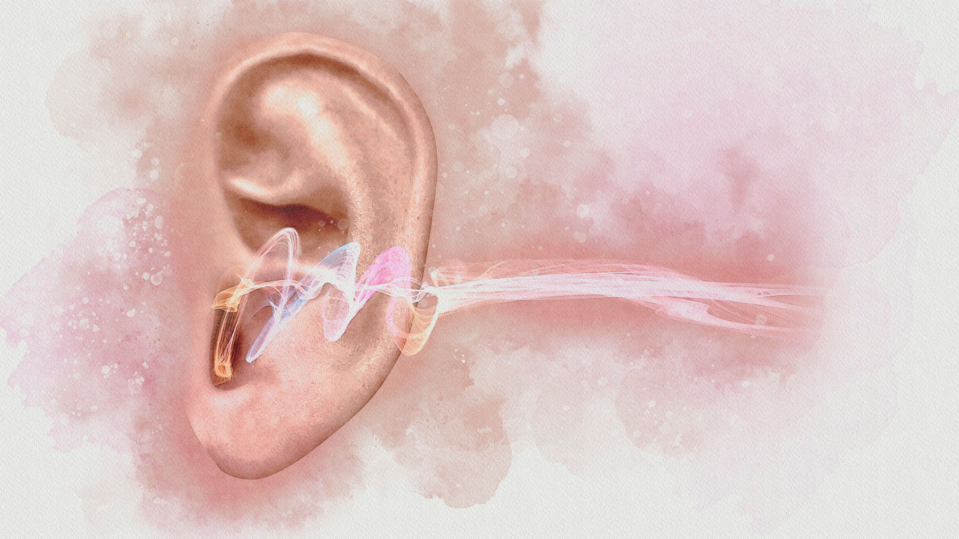 hearing illustration. ear with sounds around it