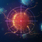 a red cancer cell with a target overlayed