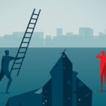 two figures on either side of a rift. one brings a ladder to bridge the divide.