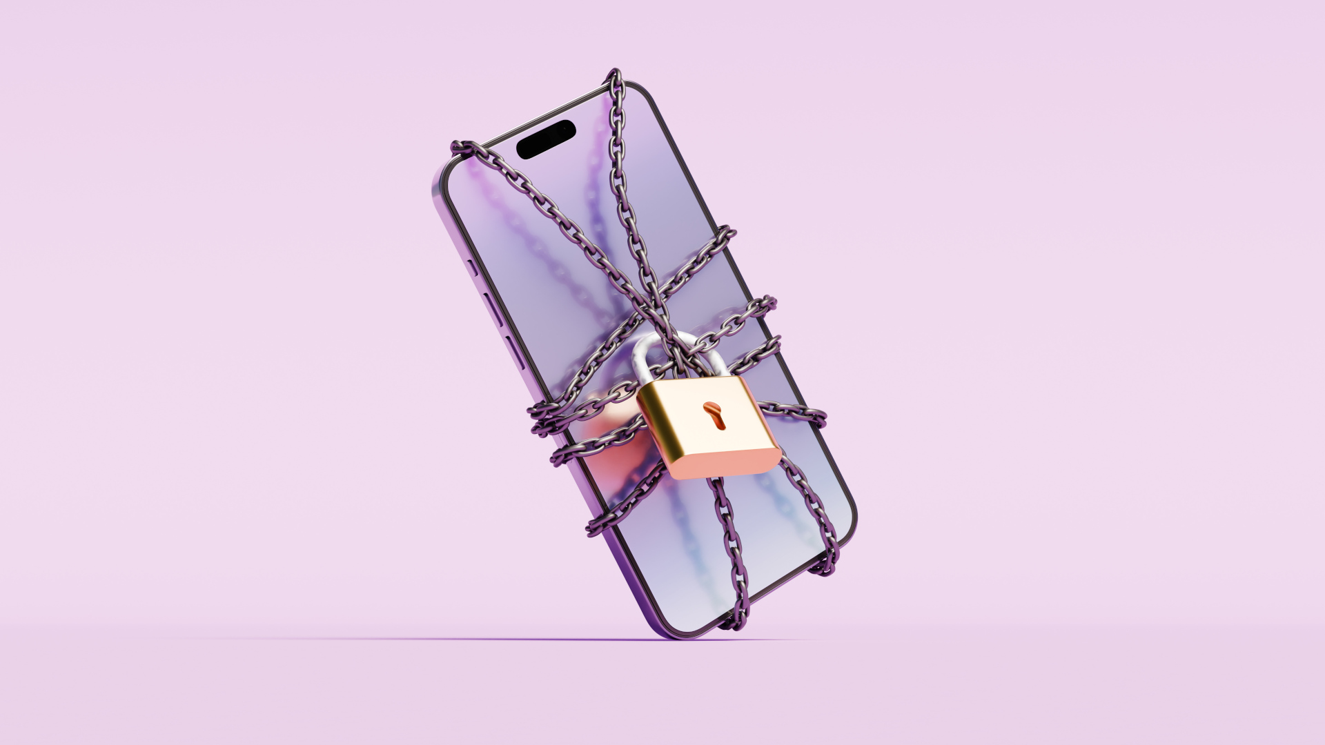 A smartphone, securely encased in a chain and locked with a sturdy padlock, reflects the tension between technology and security. This conceptual image symbolizes the growing concerns over digital privacy, the need for protection against cyber threats, and the potential dangers of constant connectivity. Ideal for marketing materials focused on cybersecurity, digital wellness, or the consequences of tech dependency, it offers ample space for your brand’s messaging or logo. The imagery evokes a sense of caution and the importance of securing one's digital life