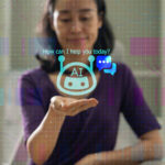 Chatbot conversation. Artificial intelligence and CRM software automation technology. Virtual assistant on internet.