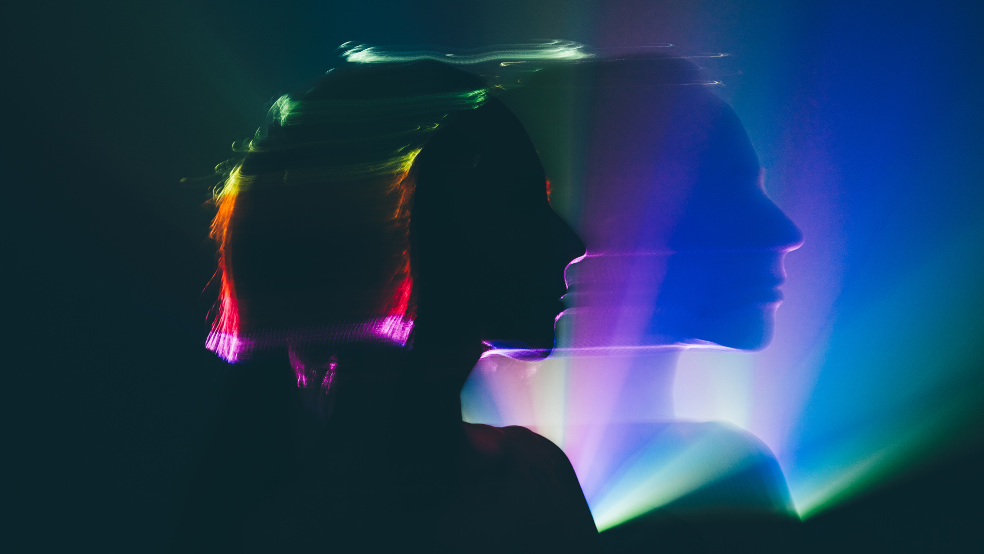 Blurred portrait of a person taken with long exposure, concept of surrealism and shifting