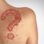 illustration of a red rash on the shoulder in the shape of a question mark
