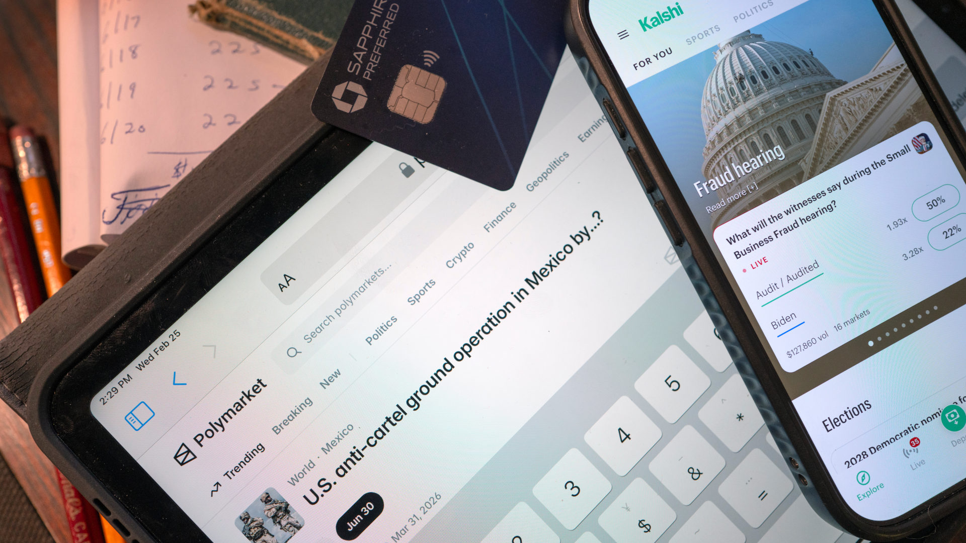 Predictions market sites are shown on electronic devices