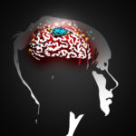 Microchip is implanted in human brain. Neural implants. Brain-computer interface. Neuron technology concept - illustration