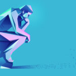 concept of deep learning or machine learning, graphic of thinker with binary shadow