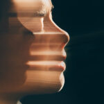 Artistic human face motion blur portrait.